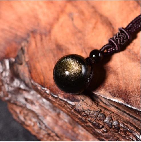 Black Gold Natural Obsidian Stone Lucky Pendant Necklace