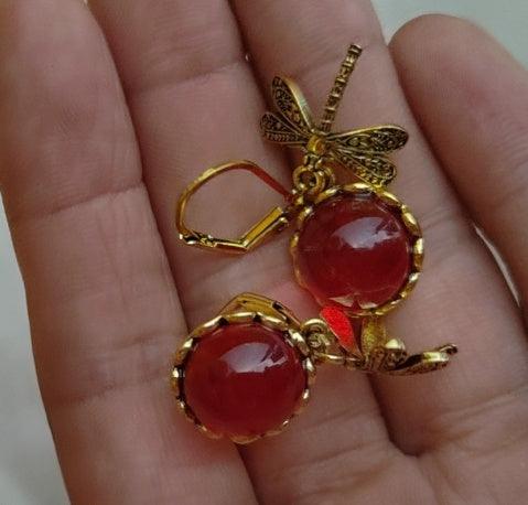 Hanging Vintage Dragonfly Pendant Earring | Daily Wear Wine Red
