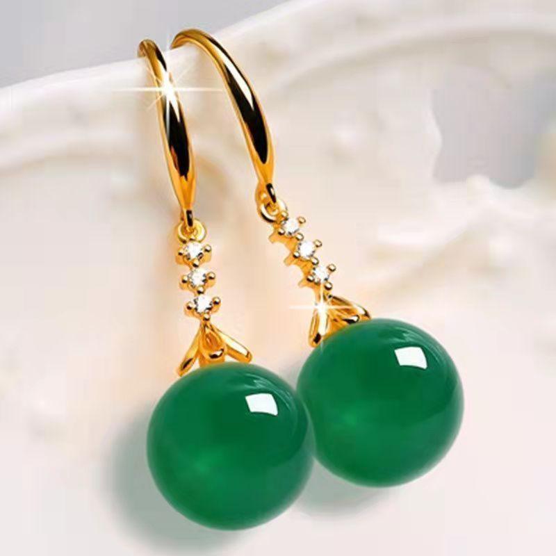 Elegant Silvering Earrings | Daily Wear Golden Green Agate