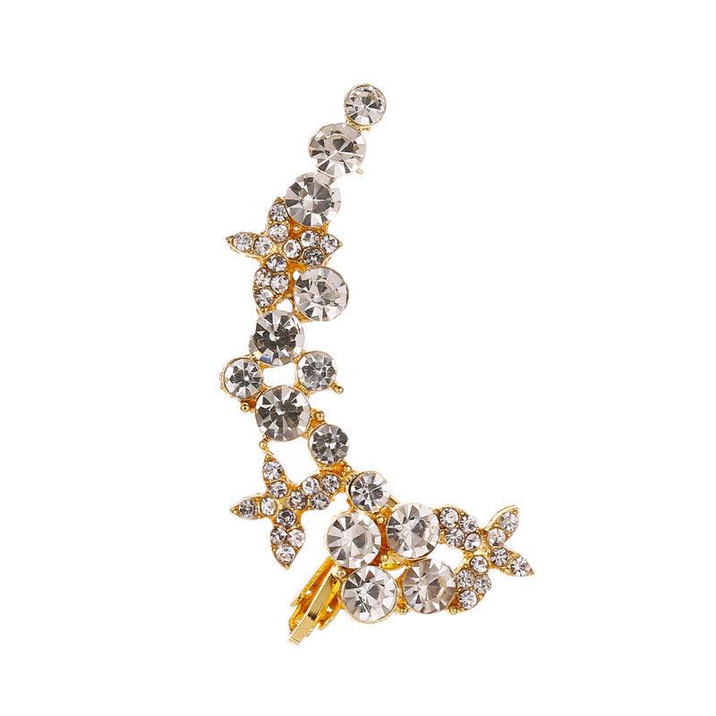 Full Crystal Butterfly Flower Single Crystal Ear Clip Golden 1