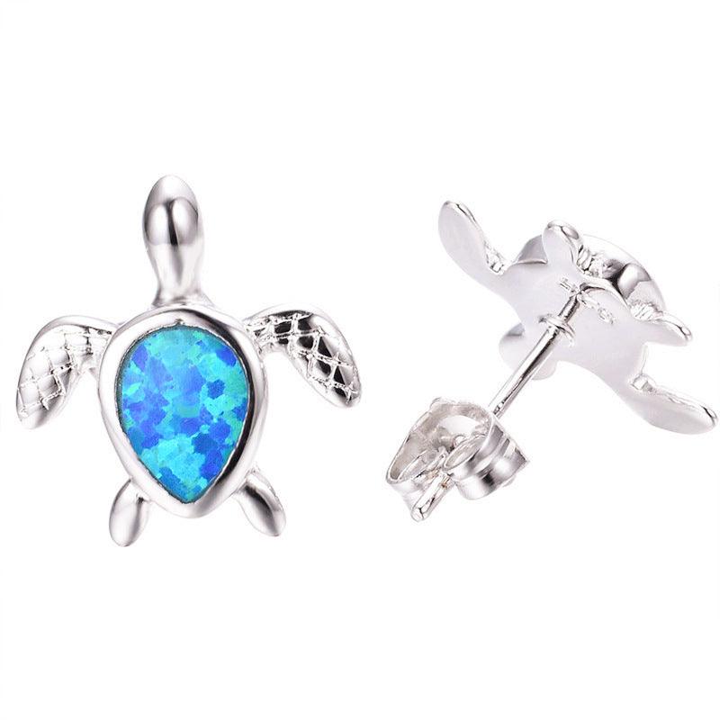 Fashion Small Turtle Earrings with Gold Jewelry Blue Protein Stone Blue