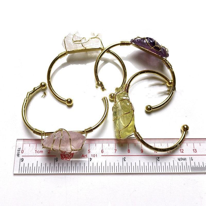 Natural Crystal Rough Stone Gold Winding Bracelet | Fashion Jewelry