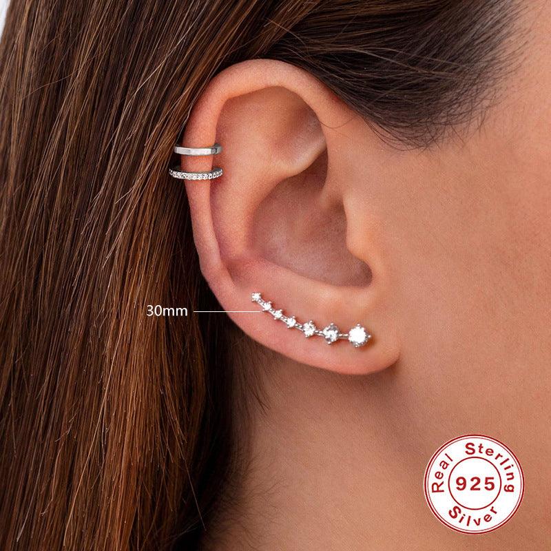 Single Row Diamond Ear Studs in S925 Sterling Silver