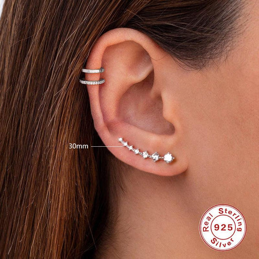 Single Row Diamond Ear Studs in S925 Sterling Silver