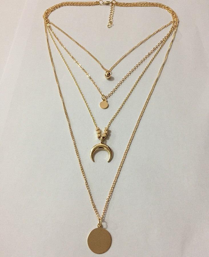 Multi-layer Moon Pendant Necklace Gold 1PCS