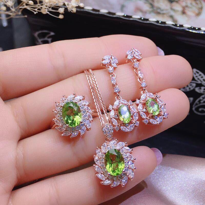S925 Silver Gilded Peridot Jewelry Set | Daily Wear