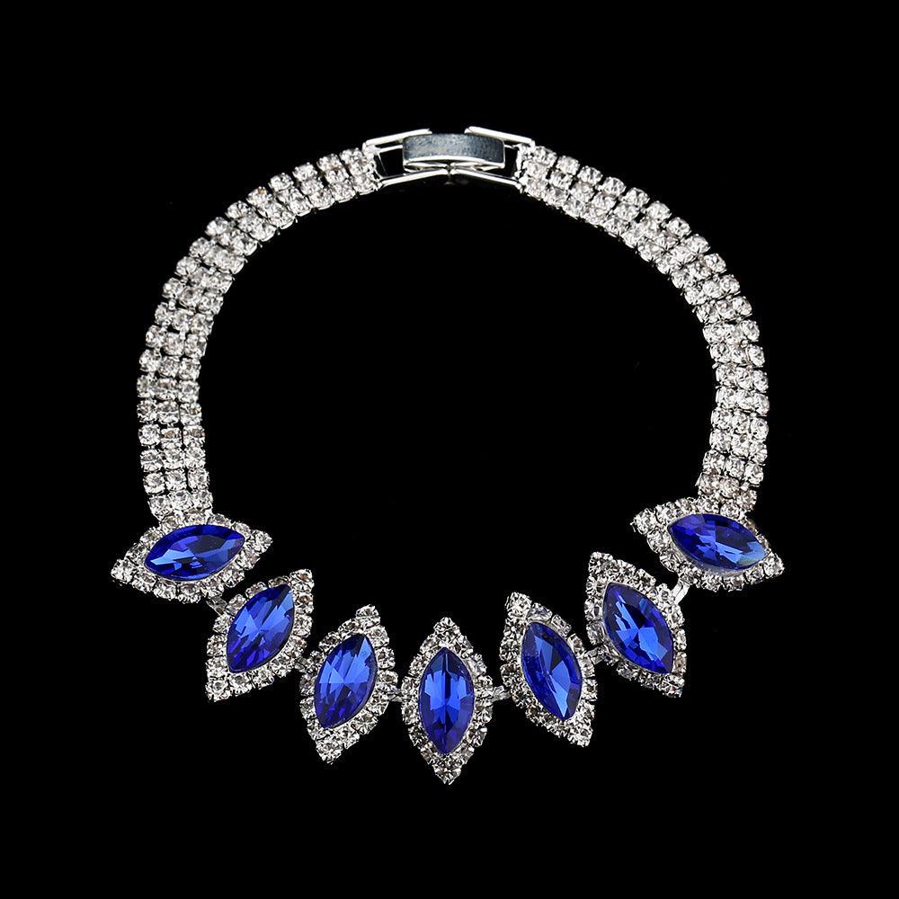 Bridal White Crystal Floral Set | Party Collection Bracelet Sapphire Blue