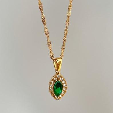 Olive Shaped Horse Eye Zircon Necklace | Daily Wear Green