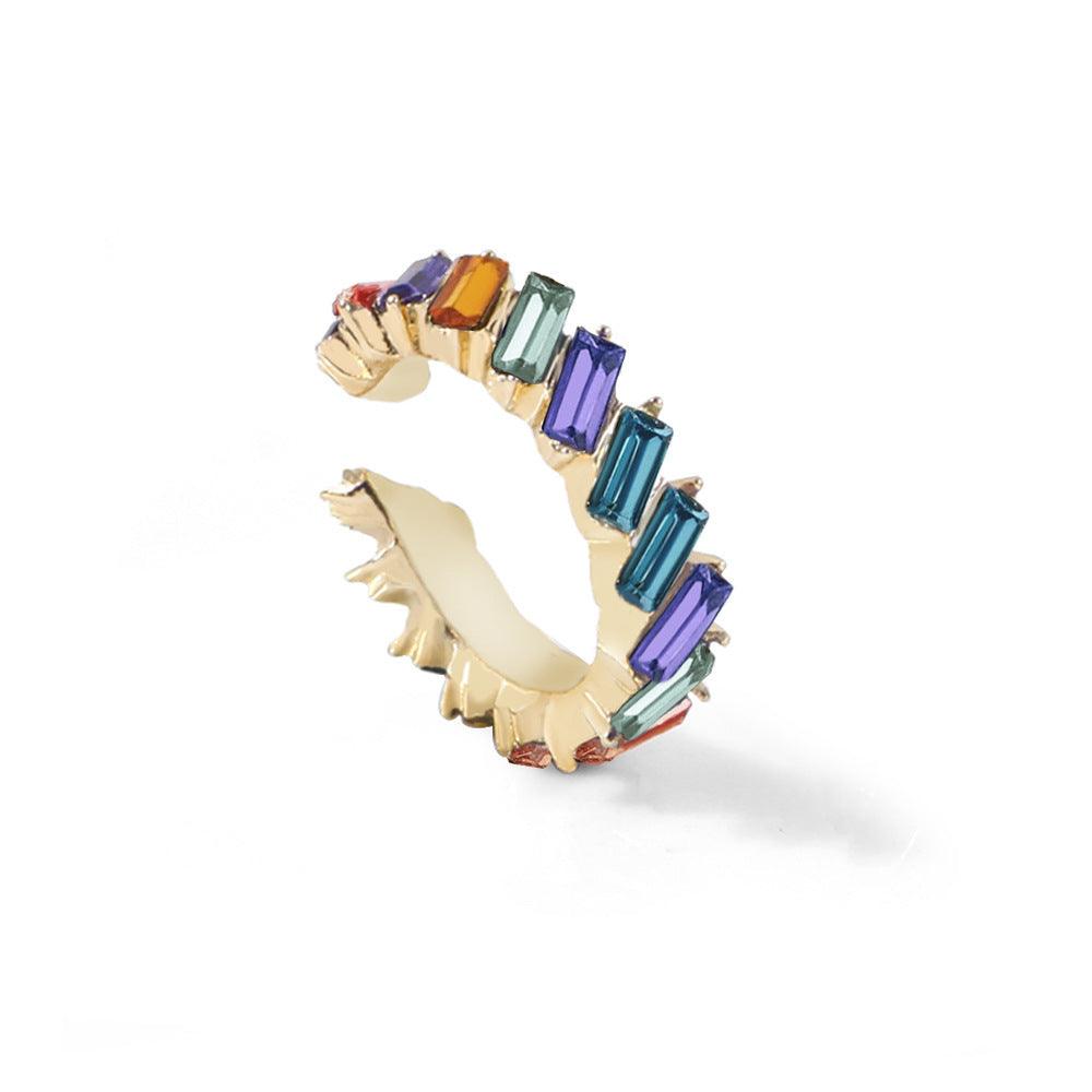 Multicolor Glass Diamond C-shaped Earrings Multicolor 1 1