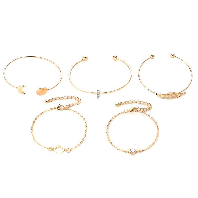 Five Pieces Moon and Leaf Bracelets | Fashion Collection