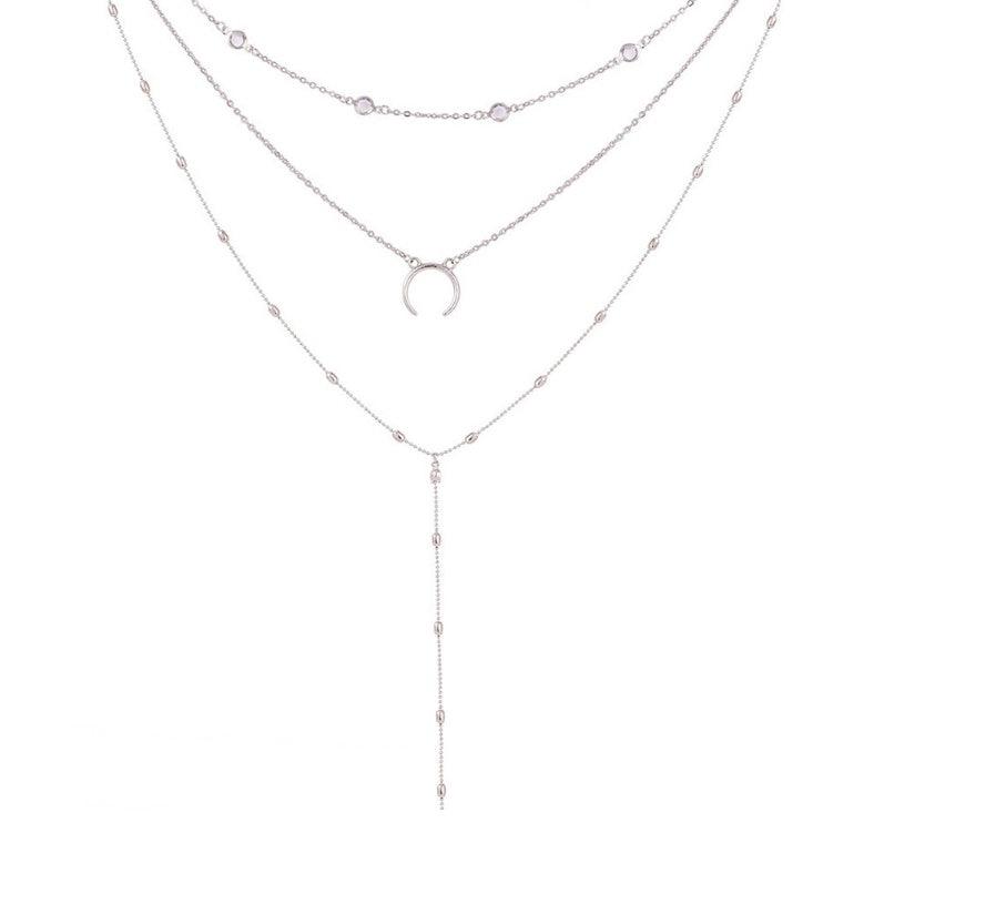 Multilayer Crescent Moon Choker Necklace | Daily Wear Silver