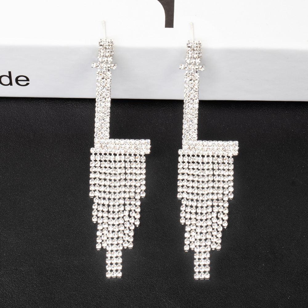 Silver Needle Rhinestone Letter B Earrings Silver L