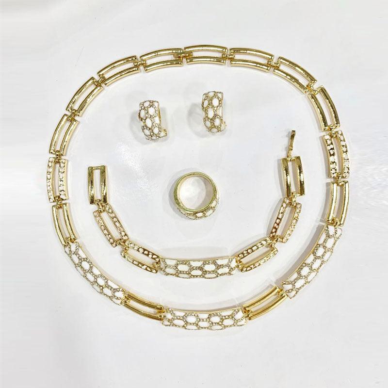 Korean Diamond Earring & Necklace Set | Fashion Wear White