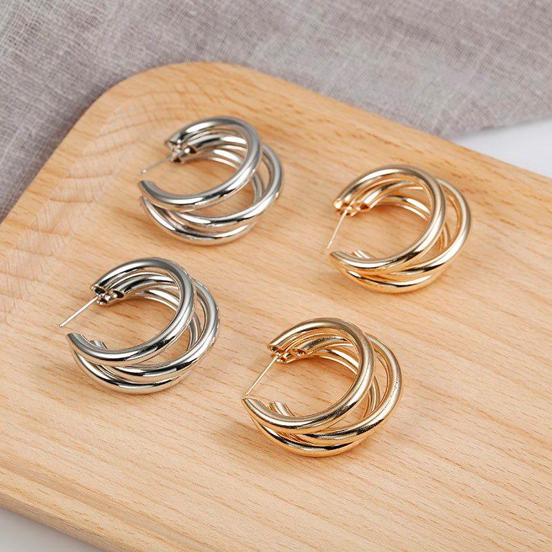Cold Wind Metal Ring Ear Buckle Earrings
