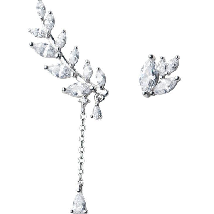 Korean Diamond Leaves Asymmetrical Earring