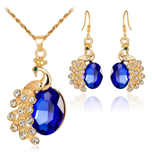 Peacock Rhinestone Two Piece Necklace | Daily Wear Blue