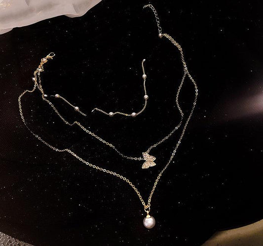 Multilayer Pearl Butterfly Necklace | Party Wear
