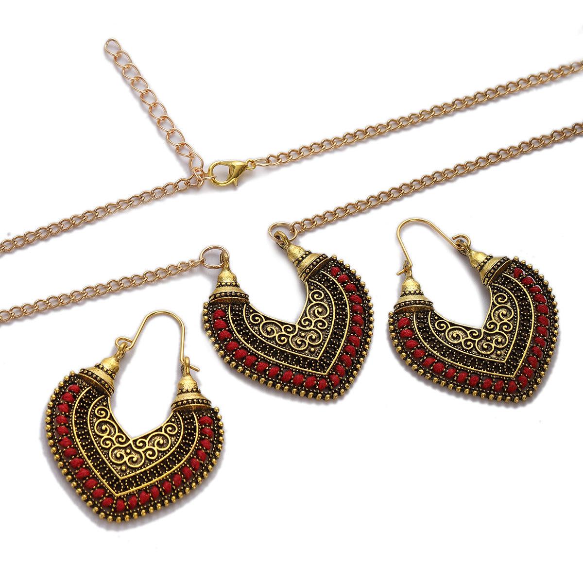 Colored Rope - Earrings Necklace Two-Piece Set Wine Red