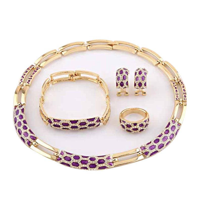 Korean Diamond Earring & Necklace Set | Fashion Wear Purple