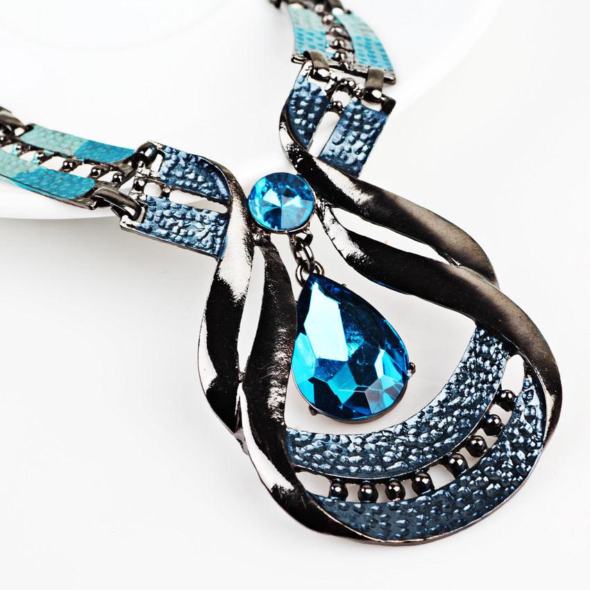 Antique Blue Jewel Necklace & Earrings Set