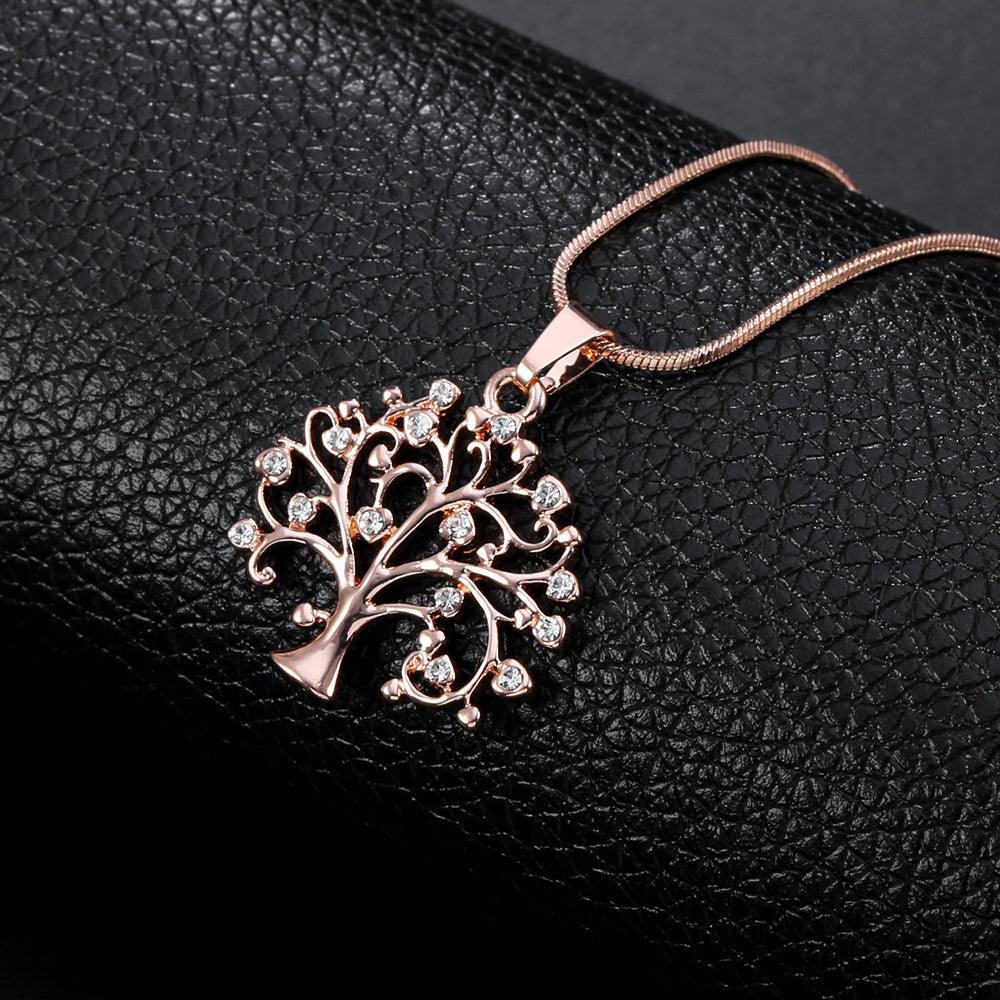 Multi-Layer Tree of Life Pendant Zircon Necklace | Daily Wear Rose Gold