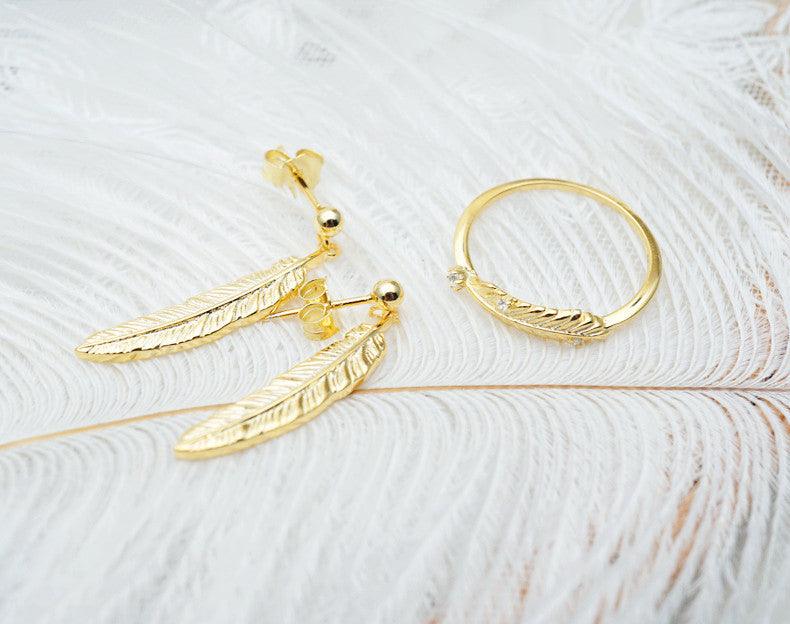 Feather Earrings In 18K Gold Plated S925 | Daily Wear
