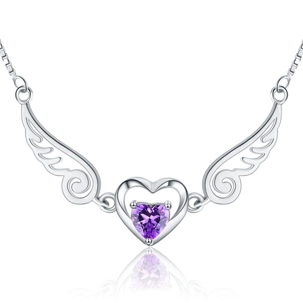 Purple Crystal Heart Necklace | Daily Jewelry Purple Drill 925 Silver