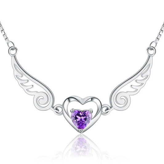 Purple Crystal Heart Necklace | Daily Jewelry Purple Drill 925 Silver