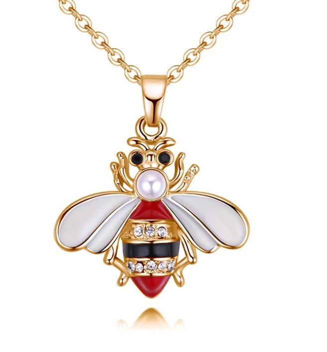 Summer Lady Bee Pendant Necklace Red-A