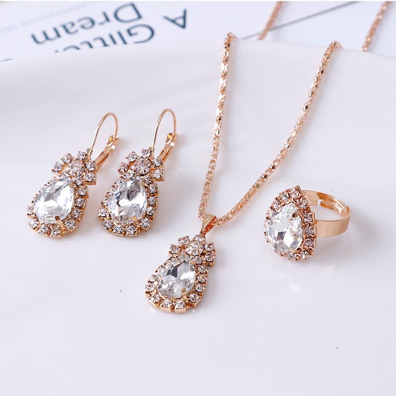 Water Drop Rhinestone Jewelry Set | Daily Wear White