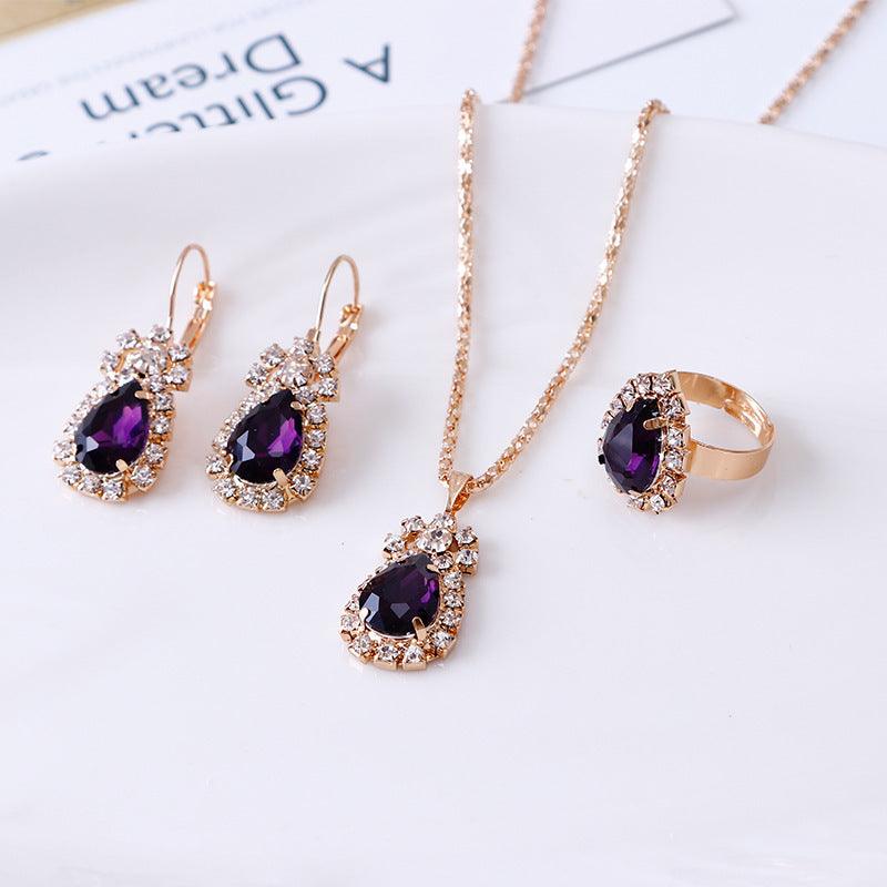 Water Drop Rhinestone Jewelry Set | Daily Wear Dark Purple