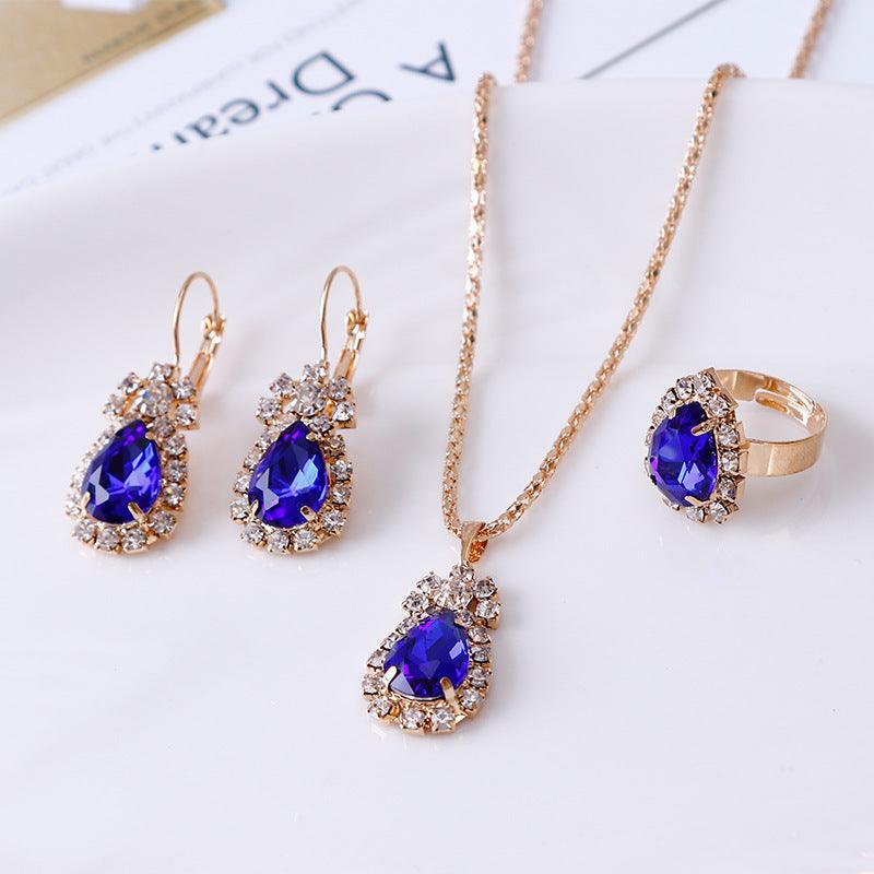 Water Drop Rhinestone Jewelry Set | Daily Wear Royal Blue