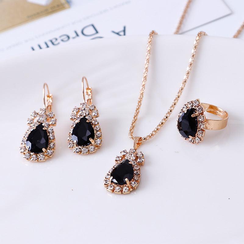 Water Drop Rhinestone Jewelry Set | Daily Wear Black