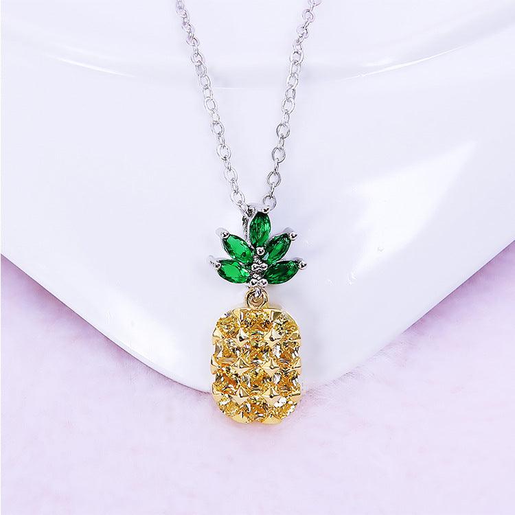 Pineapple & Coconut Crystal Earrings Set Necklace