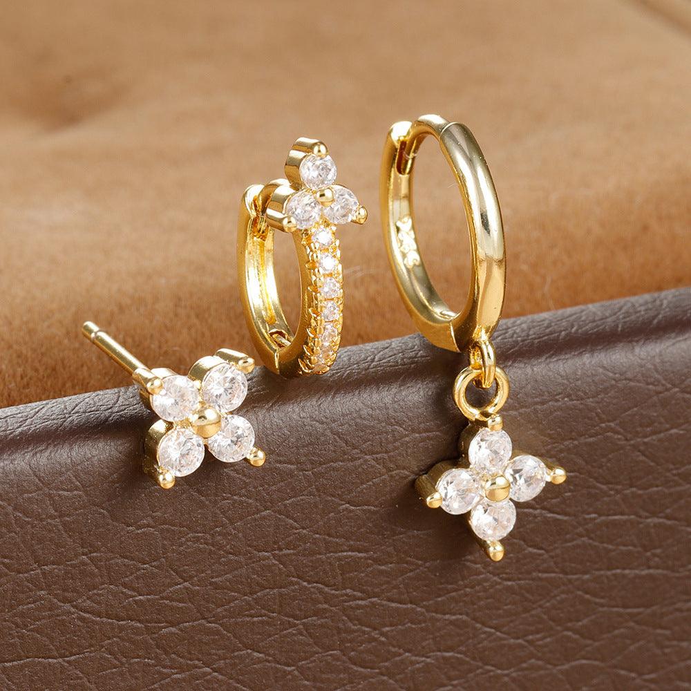 Four-Leaf Flower Stud Earrings | Daily Wear Gold And White