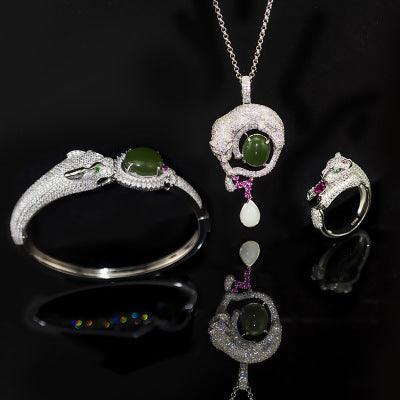 Silver Inlaid Jade Jewelry Set | Daily Wear