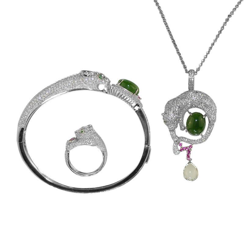 Silver Inlaid Jade Jewelry Set | Daily Wear