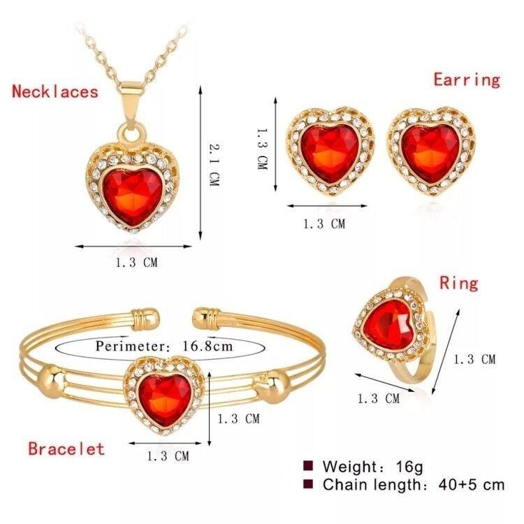 Peach Heart Rhinestone Jewelry Set - Daily Wear Red