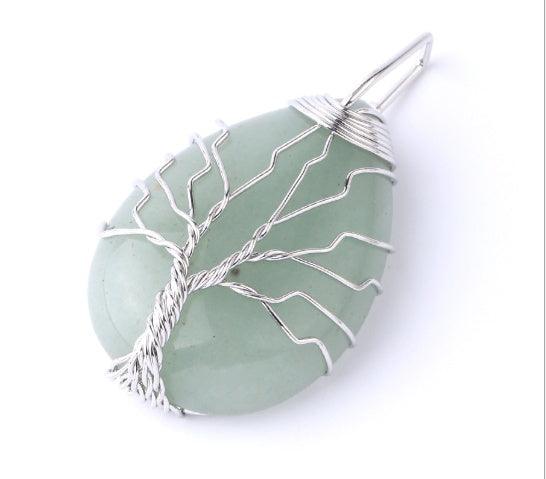 Fashion Stone Pendant with Gold Color Wire Wrap Gem Green Silver Pendant