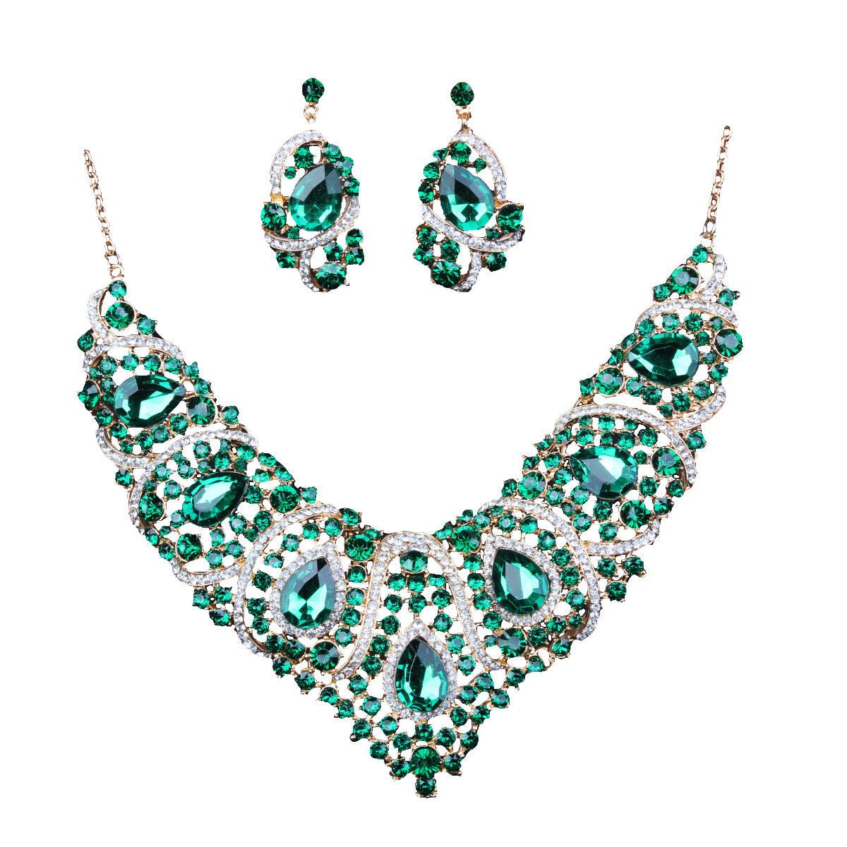 Multicolor - Bridal Necklace and Earring Set Green