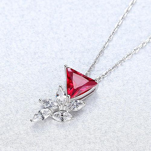 Floral Micro Pendant Necklace In S925 Sterling Silver Red and white gold plated