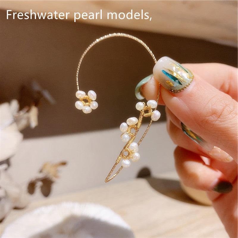 Hand-woven Flower Pearl Earrings Freshwater Pearl