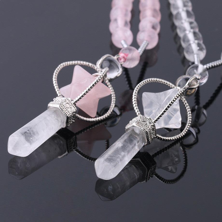 White Crystal Column Stone Necklace | Beach Jewelry