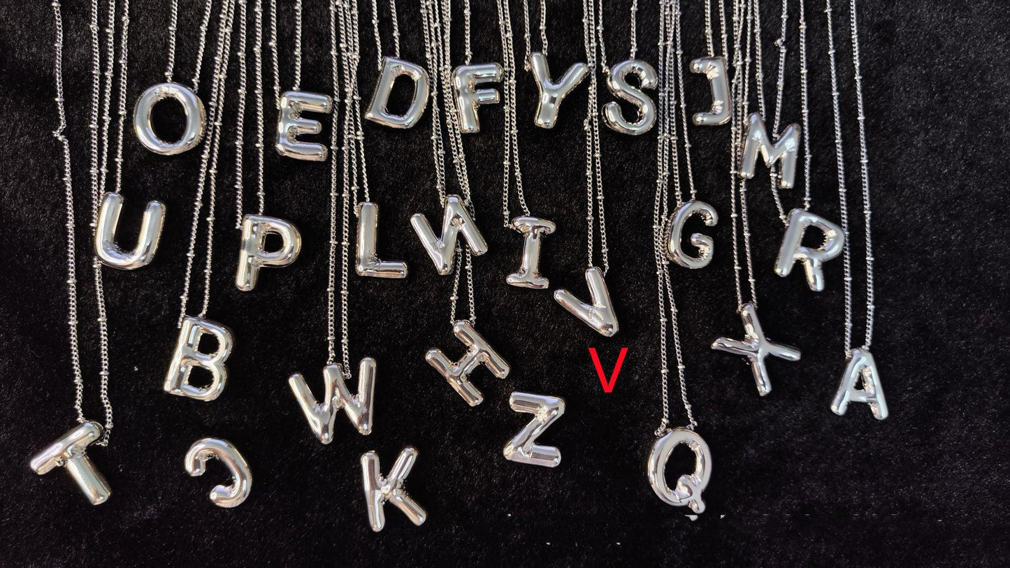 Glossy Letters Pendant Necklace | Fashion Wear V Silvery