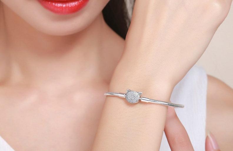 S925 Sterling Silver Cute Cat Bracelet | Daily Wear