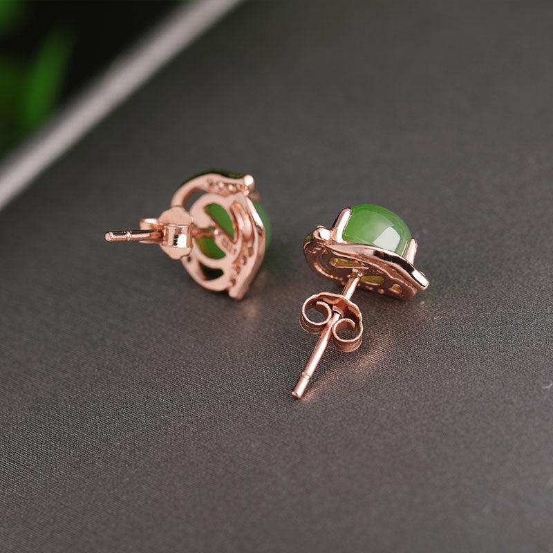 Ethnic Style Green Jade Earrings Sterling Silver and Tianyu