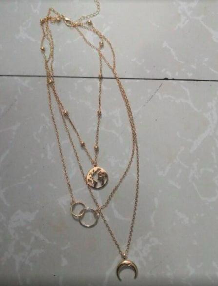 Fashionable Multilayer Boho Moon Map Necklace Jewelry Gold