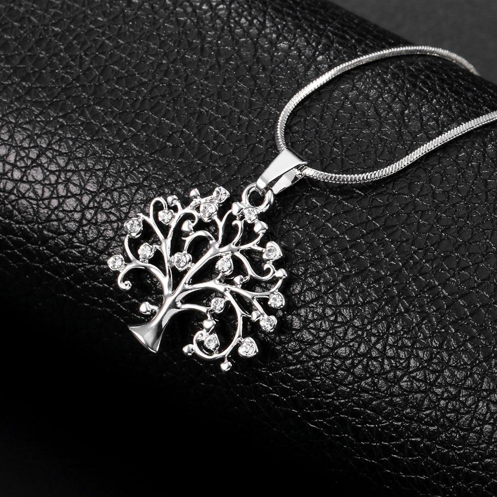 Multi-Layer Tree of Life Pendant Zircon Necklace | Daily Wear Silver