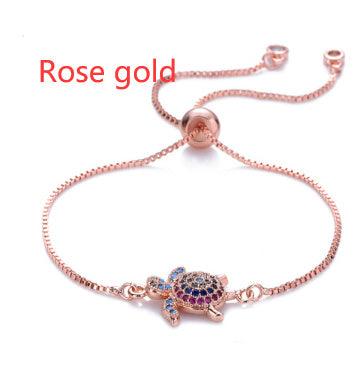Adjustable Rhinestone Turtle Bracelet | Daily Wear Rose gold
