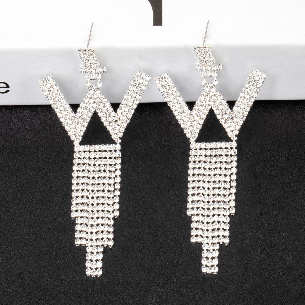 Silver Needle Rhinestone Letter B Earrings Silver W
